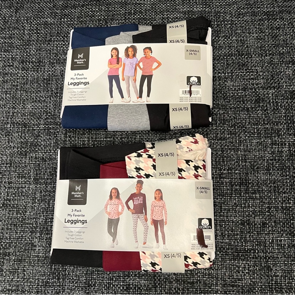 NWT Member's Mark Girls' Favorite 3-Pack Legging Bundle Size XS 4/5